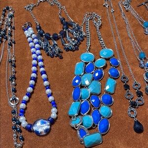 Blue and Silver Statement Necklaces lot